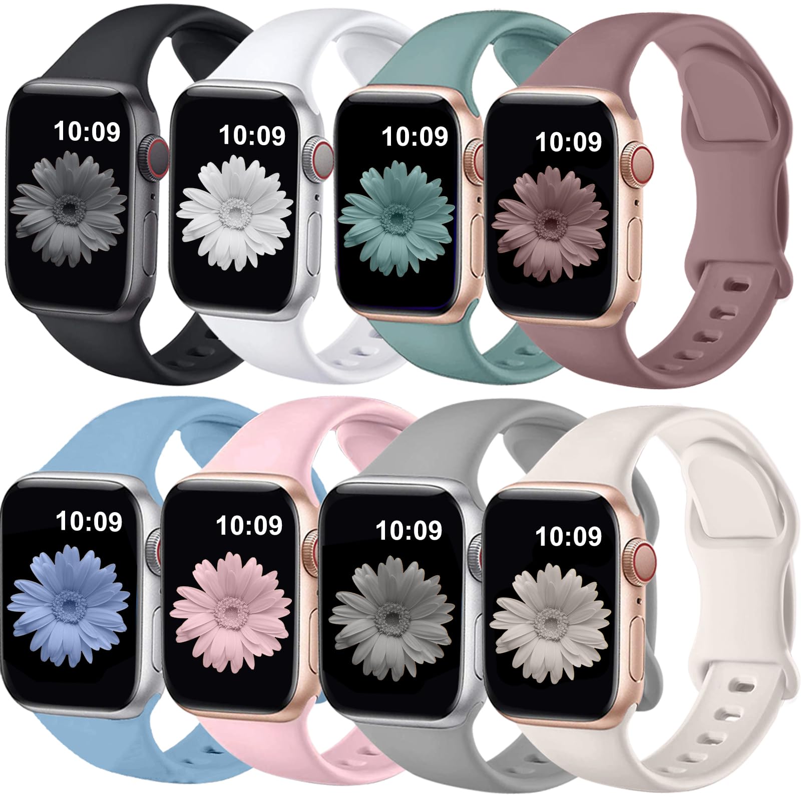 Brigtlaiff 8 Pack Bands Compatible with Apple Watch Bands 38mm 40mm 41mm 42mm 44mm 45mm 46mm 49mm for Women Men, Breathable Silicone Sport Strap for iWatch Bands Series 10 9 8 7 6 5 4 3 SE Ultra