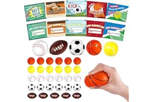 NEVFAL Sport Valentine's Day Cards for Kids with Stress Balls Balls for Boys 30 Pack School Classroom Valentine's Gifts Exchange, Squeeze Foam Balls for Valentine's Party Favors