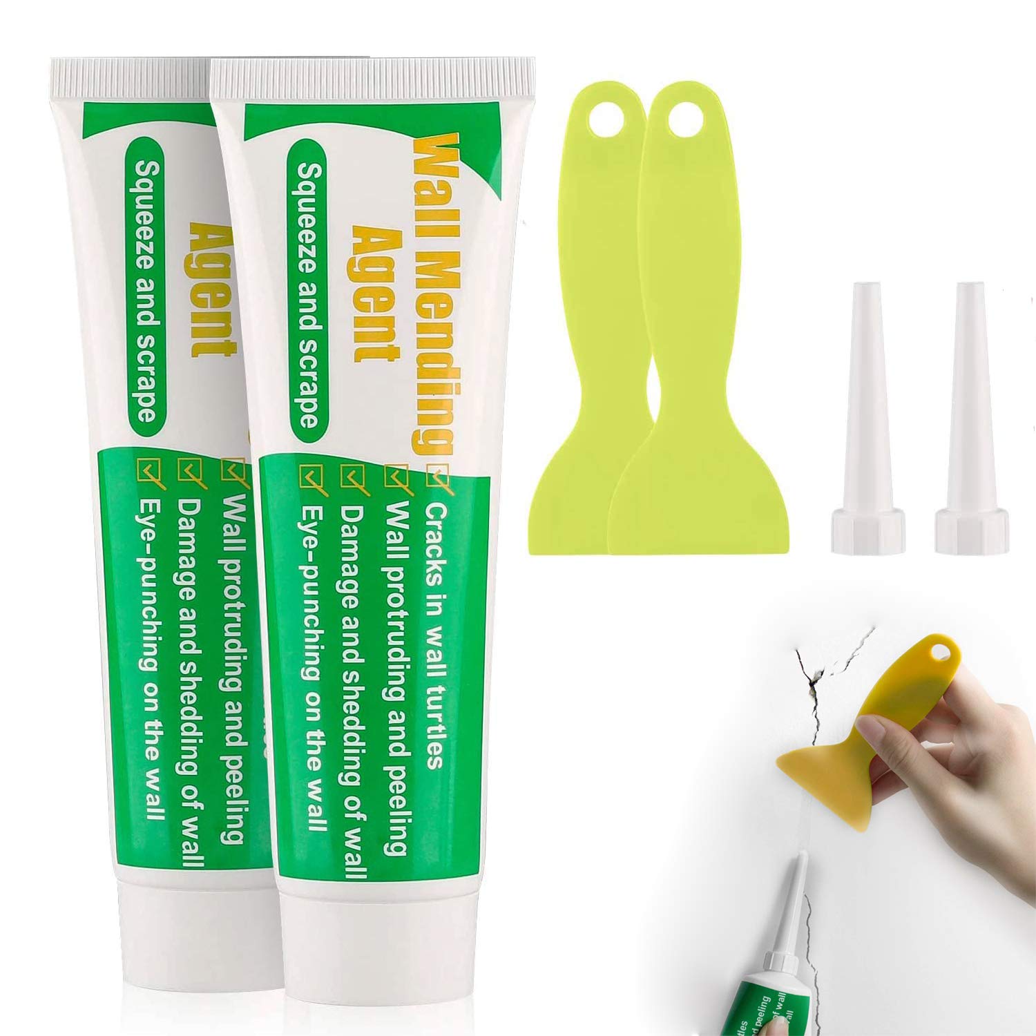 Wall Repair Cream,2X120g Wall Mending Agent,Wall Filler,Mildew and Waterproof Restorer,Nail Holes, Peeling,Graffiti, Stains, Scra Repair Tool - Household Tool
