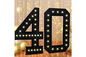 LITHOME 3FT Marquee Light Up Numbers, Pre-Cut Black Marquee Number for men women 40th Birthday Party Decorations, Giant Mosaic Numbers for Anniversary Black and Gold Wedding Party Decor, Big Number 40