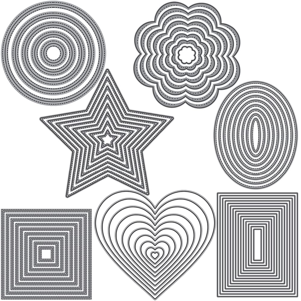 7 Pieces Frame Dies for Card Making Round Circle Embossed Flower Star Oval Hearts Suqare Rectangle Frame Metal Cutting Dies for DIY Scrapbooking Paper Crafting Arts Crafts Die Cuts Stencil Template — image 1