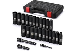 MIXPOWER 25 Pieces 1/2-Inch Drive Deep Impact Socket Set, CR-V, Metric/SAE, Includes 12mm to 24mm, 3/8-Inch to 1-Inch, 3", 5"