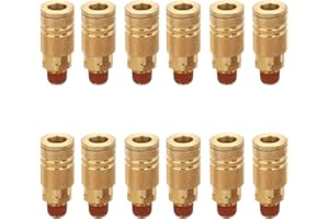 T TANYA HARDWARE 1/4 Inch Brass Male Industrial Coupler, 12 Pack 1/4 Inch Air Hose Fittings NPT Male Quick Connector Air Coupler with sealant for Professional Jobsites and Automotive Shops