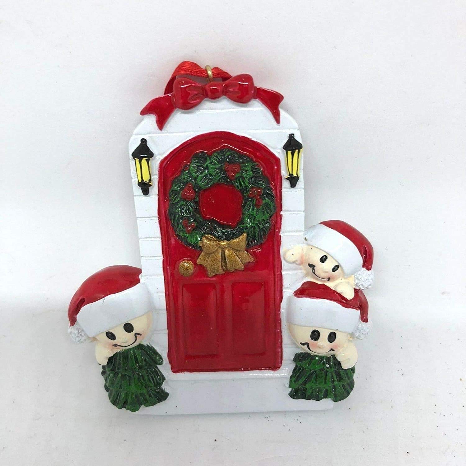 Personalise Your Own Resin Christmas Tree Hanging Decorations - Family behind door of 3