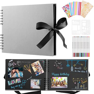 DazSpirit Photo Album Scrapbook 80 Pages Grey with 12 Metal Pens 420 Photos
