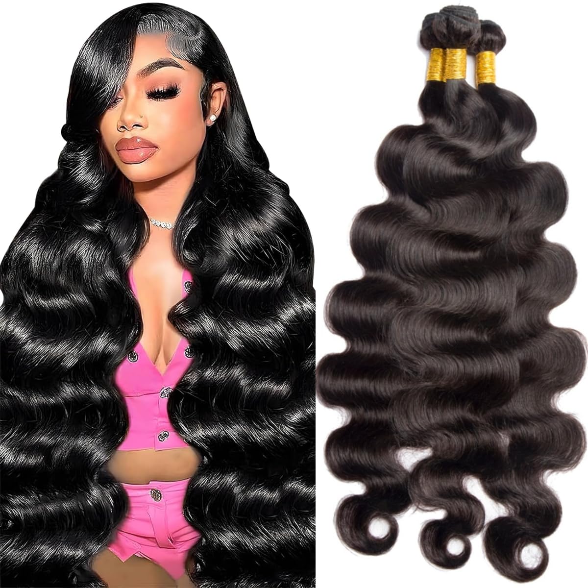 Bele 12A Body Wave Human Hair 3 Bundles 14 16 18 inch Brazilian Body Wave Extensions 100% Unprocessed Virgin Human Hair Weave Extensions for Black Women Natural Color Can Be Dyed and Bleached — image 1