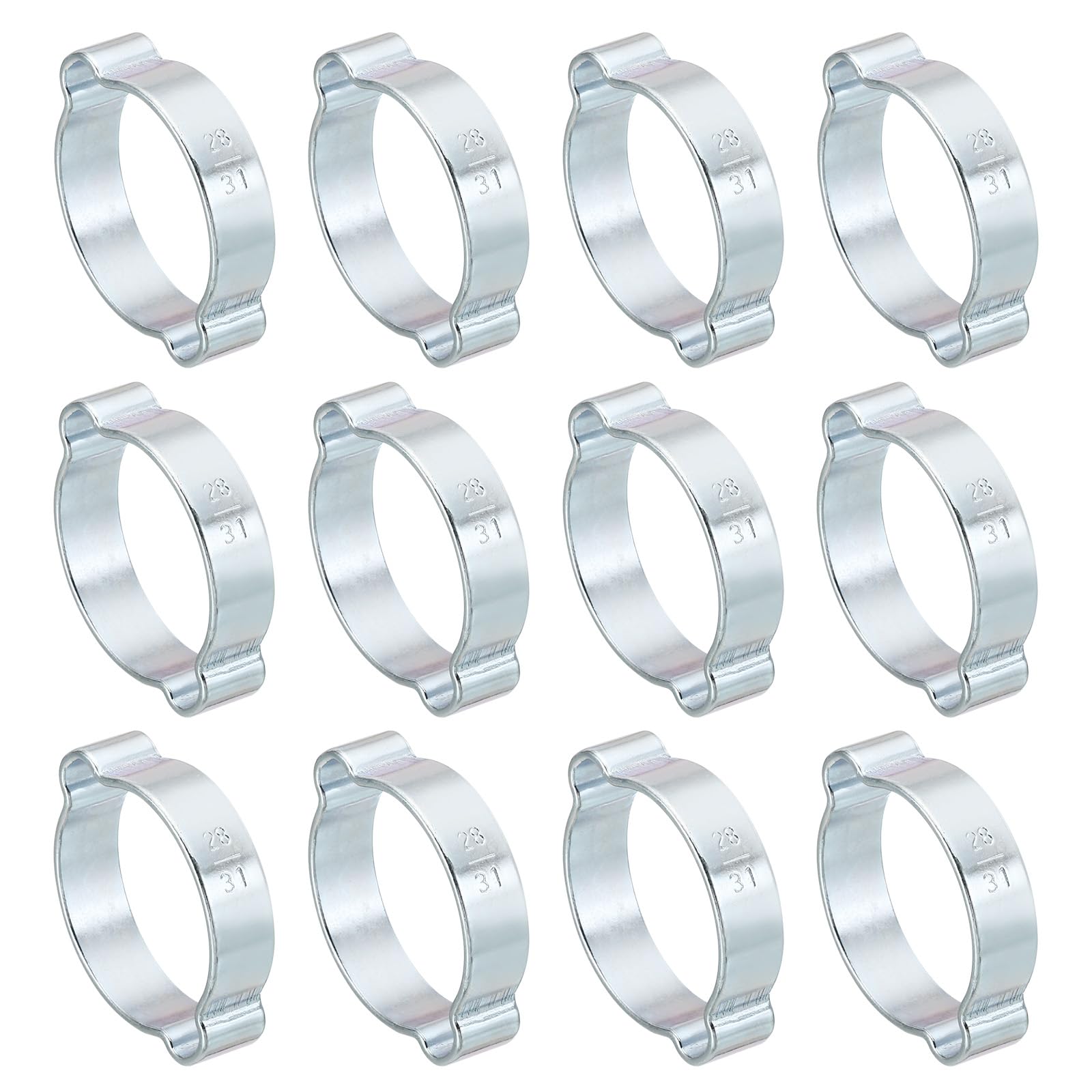 PATIKIL 10 Pack 28-31mm Double Ear Hose Clamp, Galvanized Steel Crimp Rings for Tubing Pipe Fitting Connections, Silver Tone