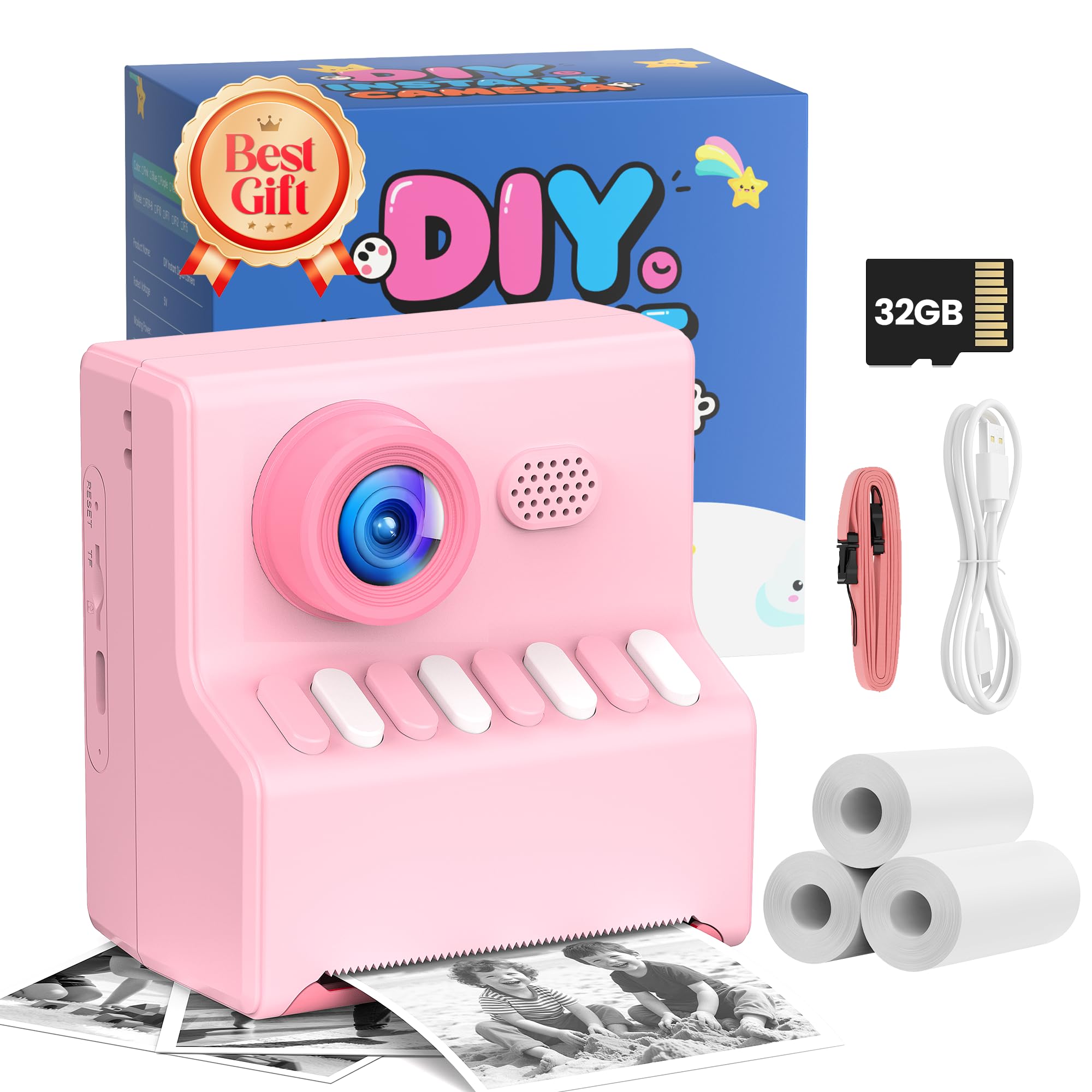 Kids Camera Instant Print Pink: HODDRCCN 32G Instant Print Camera for Kids -1080P HD - Christmas Birthday for Girls Age 3-12 - Ideal Toy for 3 4 5 6 7 8 9 10 11 12 Girls Boys