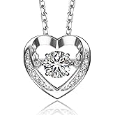 MomentWish Dancing Heart Necklace for Women, 0.5/1 Carat Dancing Moissanite Necklace for Her 925 Sterling Silver Pendant Anniversary Birthday Christmas Gift for Wife Mom Girlfriend