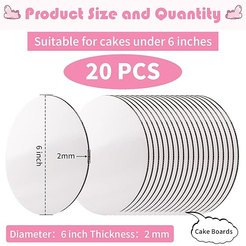 20 Pcs Cake Boards, White Cake Boards inch Round, Food-graded Cardboard  Cake Rounds Cake Base, Waterproof an