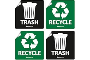 IGNIXIA (Pack of 04 Recycle and Trash Sign Decals self Adhesive - Recycling Stickers Recycle and Trash Sticker for Trash can with Over Lamination - Recycle Label (Black & Green) (5 X 5 Inches Square)
