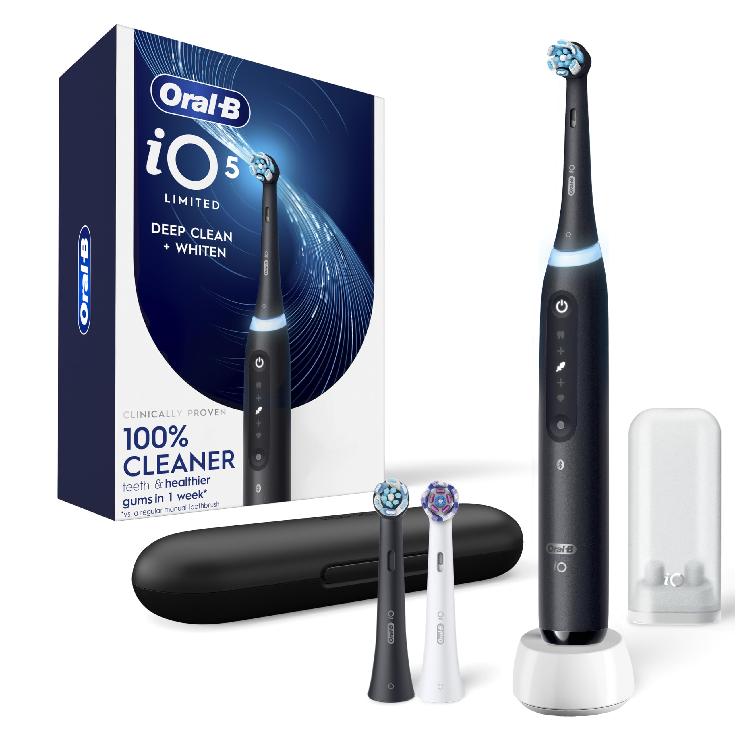 Photo 1 of FACTORY SEALED
Oral-B Rechargeable Electric Toothbrush, iO5 Limited Deep Clean & Whiten, 5 Cleaning Modes, Visual Pressure Sensor to Protect Gums, Travel Case, 3 Brush Heads, Black