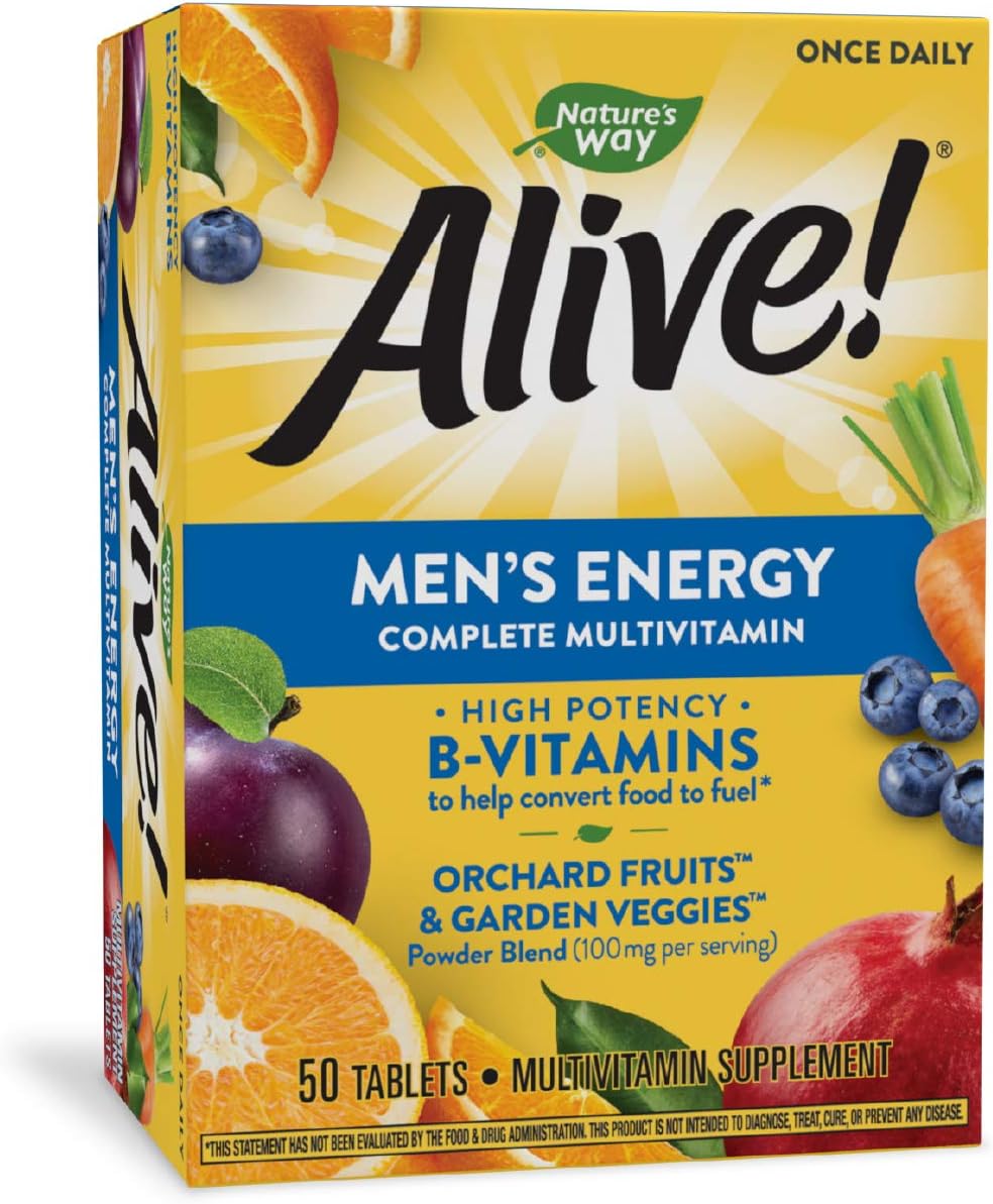 Nature's Way Nature’s Alive Men’s Energy Complete Multivitamin High Potency BVitamins Tablets, Natural, 50 Count