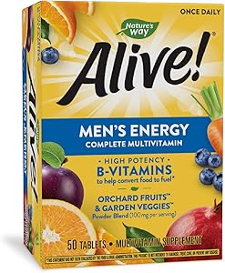 Nature's Way Nature’s Alive Men’s Energy Complete Multivitamin High Potency BVitamins Tablets, Natural, 50 Count