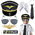 Keymall Kids Pilot Costume Accessories Set With Aviator Hat Sunglasses Tie Pin for Aviation Halloween Dress Up