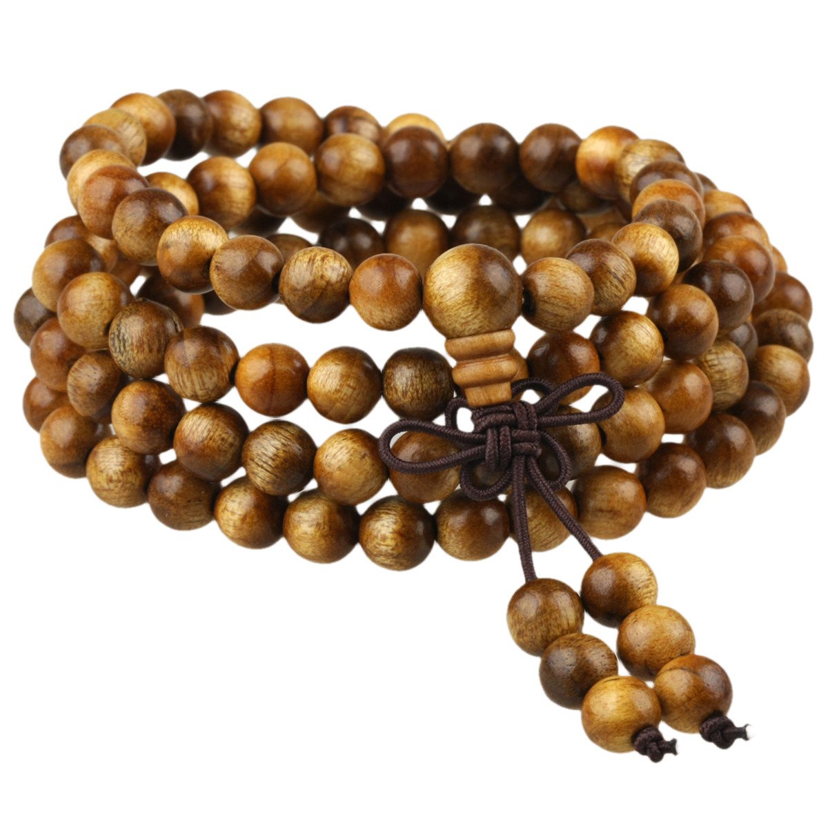 KYEYGWO 108 Mala Prayer Beads Bracelet for Woman, Natural Wood Tibetan Buddhist Buddha Meditation Bead Necklace, Golden Silk Wood