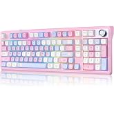 ROYALAXE Compute Keyboard, Wireless Gaming Mechanical Creamy Keyboard Pink | Full Size Silent Keyboard with Knob &amp; 4000mAh Battery, Pre-lubed Switches, PBT Keycaps, RGB Backlit Hot Swappable Keyboards
