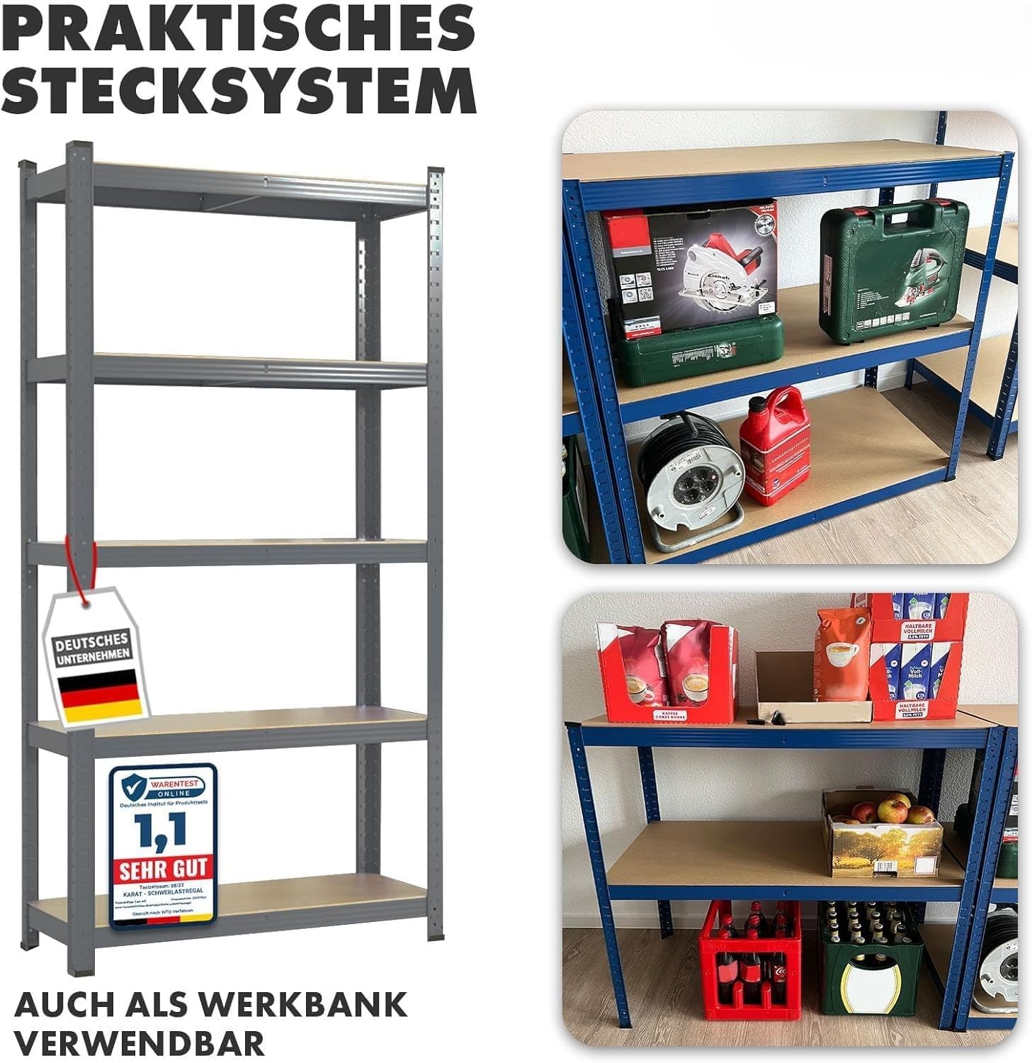 Floordirekt Schwerlastregal, 2er Set, grau 200 x 100 x 50 cm Steckregal, Kellerregal, Lagerregal, Werkstattregal, Werkbank - 5 verstellbare Böden (Lakota) 4