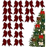 16 Pcs 6Inch Large Christmas Velvet Bows Rustic Wreath Gift Bows Vintage Xmas Velvet Ribbon Bow Holiday Ornaments for Christmas Tree Garland DIY Craft Wrapping Decor (Wine Red)