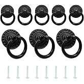 Cionyce Vintage Bronze Drop Ring Knobs, Black, 8 Pack | Furniture Drawer Pull, Single Hole, Hardware