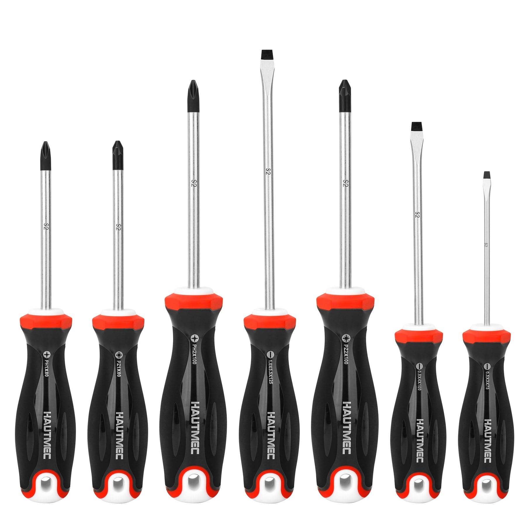 HAUTMEC 7PCS Pro Screwdrivers Set with Forged S2 Shanks, Magnetic Tips and Tri-Material Cushion Grip for Automotive Repair and Site Renovation.(HT0330)