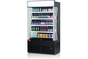 WESTLAKE Commercial Refrigerator Open Air Merchandiser with Night Curtain 24 Cu.ft 45.7” W 25.6" D Upright Fan Cooling Display Cooler for Stores, Supermarkets, Bar, Shops, etc
