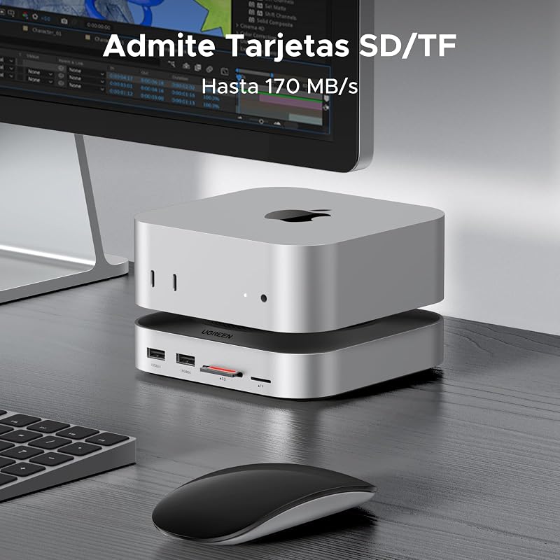 Docking Station Compatível com Mac Mini M4 e M4 Pro Dock Station Hub USB C 10 em 1 com M.2 NVME SSD Case TF SD Card Reader 7 portas USB 10Gbps 5Gbps