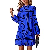 Yajedo Women's Crew Neck Midi Dresses Long Latern Sleeves Flowy Fall Winter Swing Flare Dress