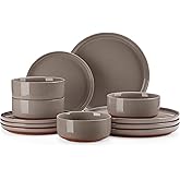 MALACASA Plates and Bowls Sets, 12 Pieces Modern Stoneware Dinnerware Set for 4 Kitchen Dinner Set Ceramic Dishware Dishes Set Microwave and Dishwasher Safe, Brown, Series TARA