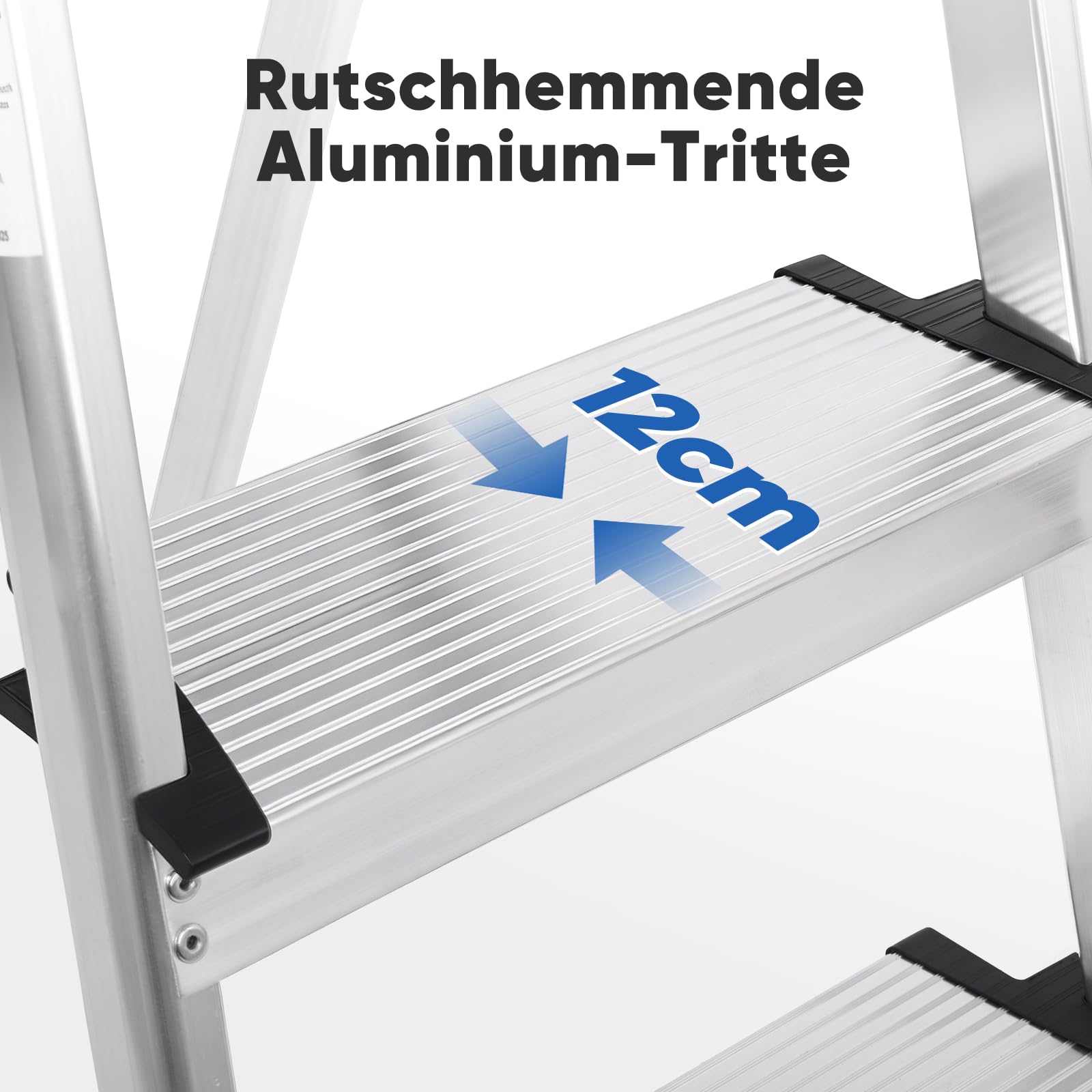 Sekey Aluminium Trittleiter 4 Stufen (140 cm), Klappbar, mit Werkzeugablage, rutschfest, bis 150 kg Belastbar, TÜV EN131-2, für Haushalt, Garage & Garten 5