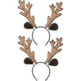 Hosfairy Reindeer Antlers Headband, 2PCS Deer Antlers Deer Ears Hairband Party Trips Cosplay Costume Washing for Christmas Halloween suitable for adults