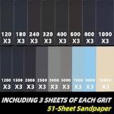FEIHU Ultra Fine 51 Sheet Sandpaper Set 120-10000 Grits 9x3.6 Inch view 2