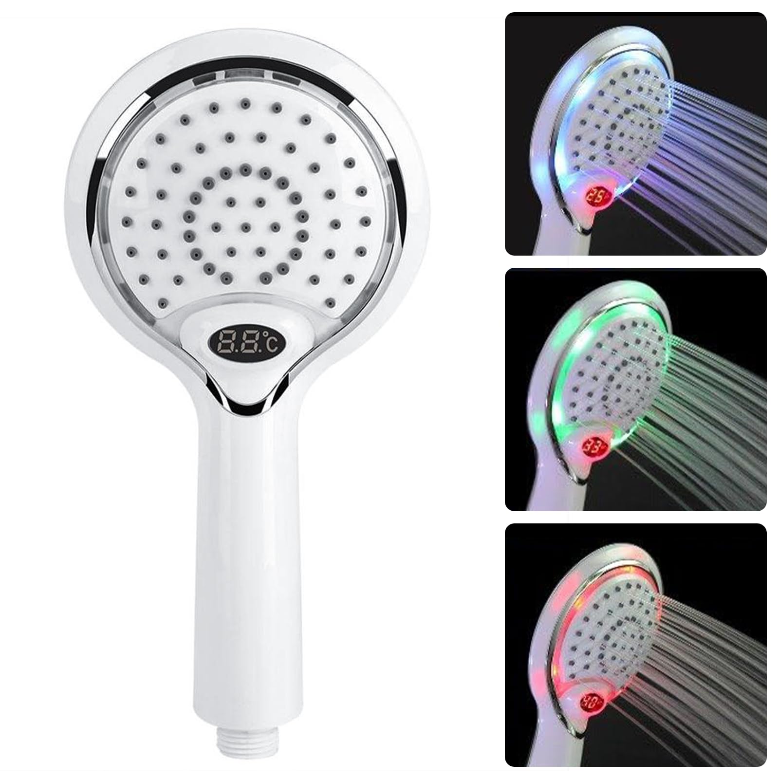 LED Shower Head with Digital Temperature Display and 3 Colors Automatic Changing, Water Powered Handheld Shower Spray Head (no Extra Battery Needed,Easy to Install)