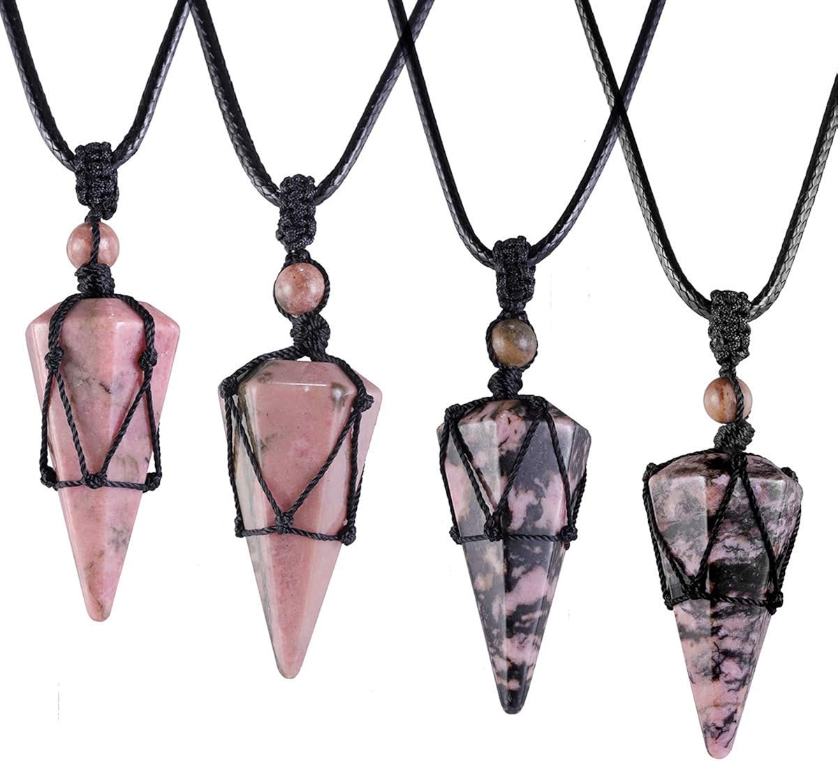 Nupuyai Braided Rhodonite Crystal Point Pendant Necklace for Women Men Hexagonal Pendulum Pendant with Adjustable Cord - Image 5