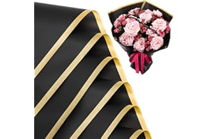 Vutim Flower Wrapping Paper, 25PCS Black Wrapping Paper, Gold Edge Waterproof Bouquet Paper, Flower Gift Wrapping Paper for Flower Shop, Wedding, Birthday Party, Handmade DIY, Anniversary