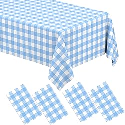4 Pcs Light Blue Checkered Tablecloth Rectangular