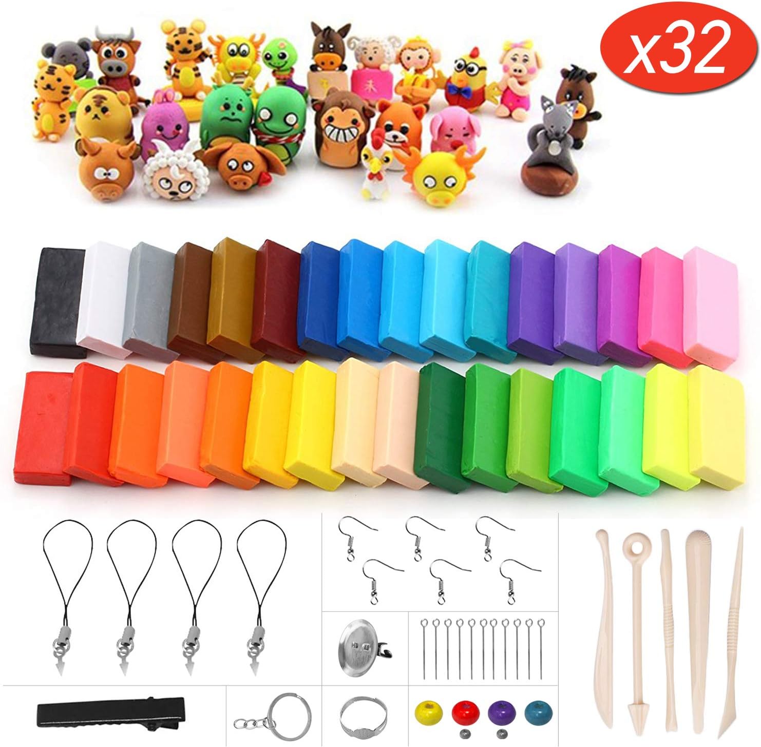 Mopalwin Polymer Paste, DIY Clay Kit Safe and Non-Toxic 24 Colours with Modelling Tools and Accessory Jewellery (24 Colours)