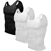Odoland 3 Pack Men Compression Shirt Body Shapewear Base Layer Tummy Shaper Vest Tank Top