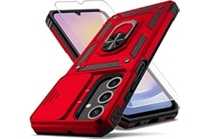 YZOK for Samsung Galaxy A25 5G Phone Case,Galaxy A25 5G Phone Case with Camera Lens Cover HD Screen Protector,[Military Grade] Car Mount Kickstand Shockproof Protective Case for Samsung A25 5G, Red