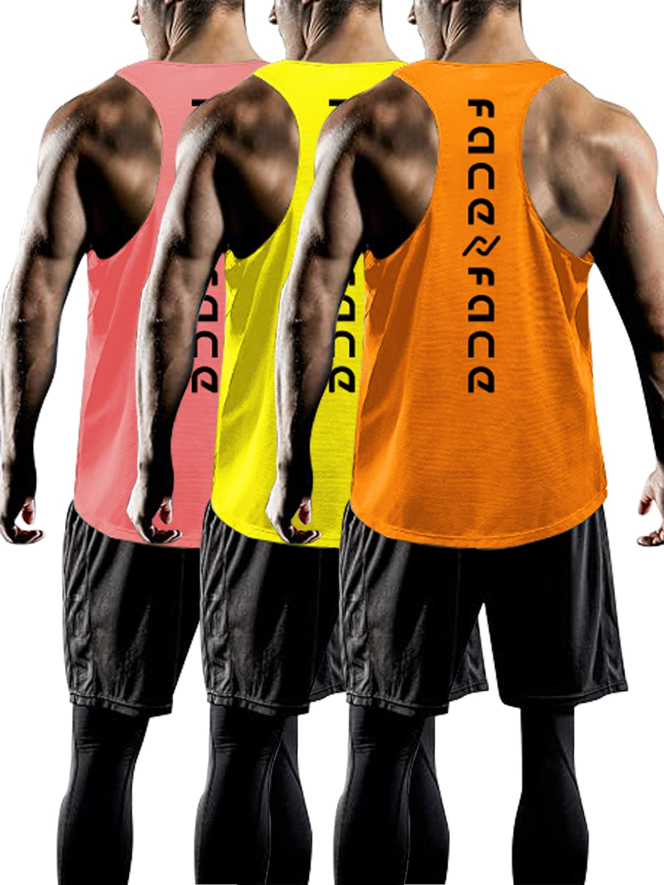 Photo 1 of Tank Tops Men Y-Back Muscle 3 Pack Dry Fit Sleeveless Workout Tank Tops for Men Mesh Material Running Gym (US, Alpha, Large, Regular, Regular, Orange?Yellow?Pink)