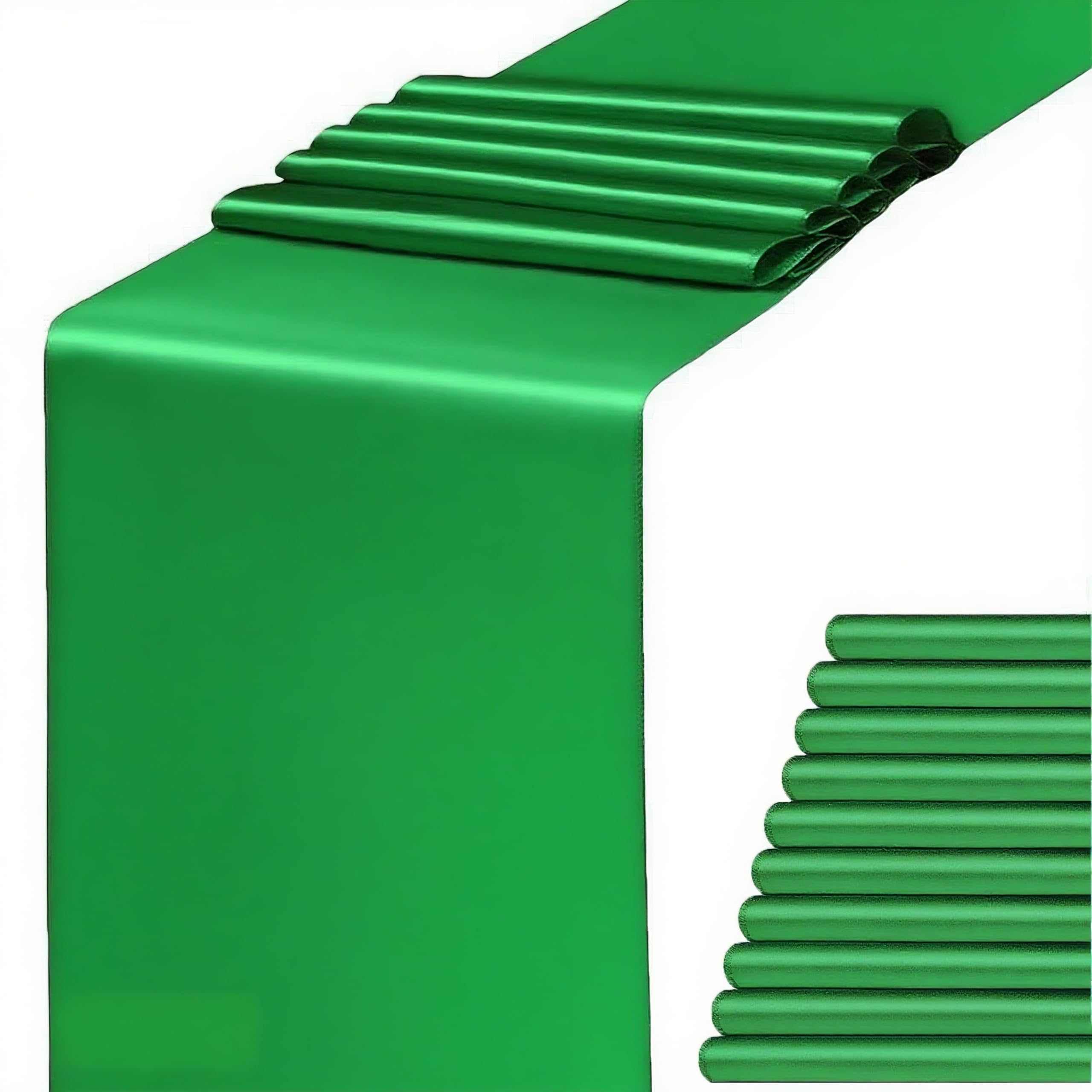 Photo 1 of 10 Pack Satin Green Table Runner for Party 12 x 108 Inches Long -- WENSINL Table Runners for Wedding Birthday Christmas Engagement Bridal Shower Anniversary New Year Events Decorations
