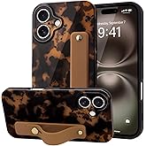 LAPOPNUT for iPhone 17 Case with Wrist Strap, Cheetah Leopard Tortoise Shell Print Shockproof Soft TPU Protective Cover for Women Girls, Slim Anti Scratch Case for iPhone 17,Brown