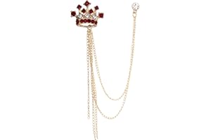 Knighthood Formal Gold Crown with Maroon Stone and Hanging Chain Detailing Lapel Pin Brooch for Men