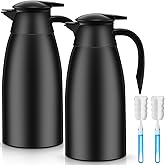 Norme 2 Pcs Thermal Coffee Carafe Insulated Stainless Steel Coffee Carafe for Hot Liquid Vacuum Thermal Pot Creamer Pitcher Dispenser with Brushes Keeping Hot Water Milk(Black,51 oz)