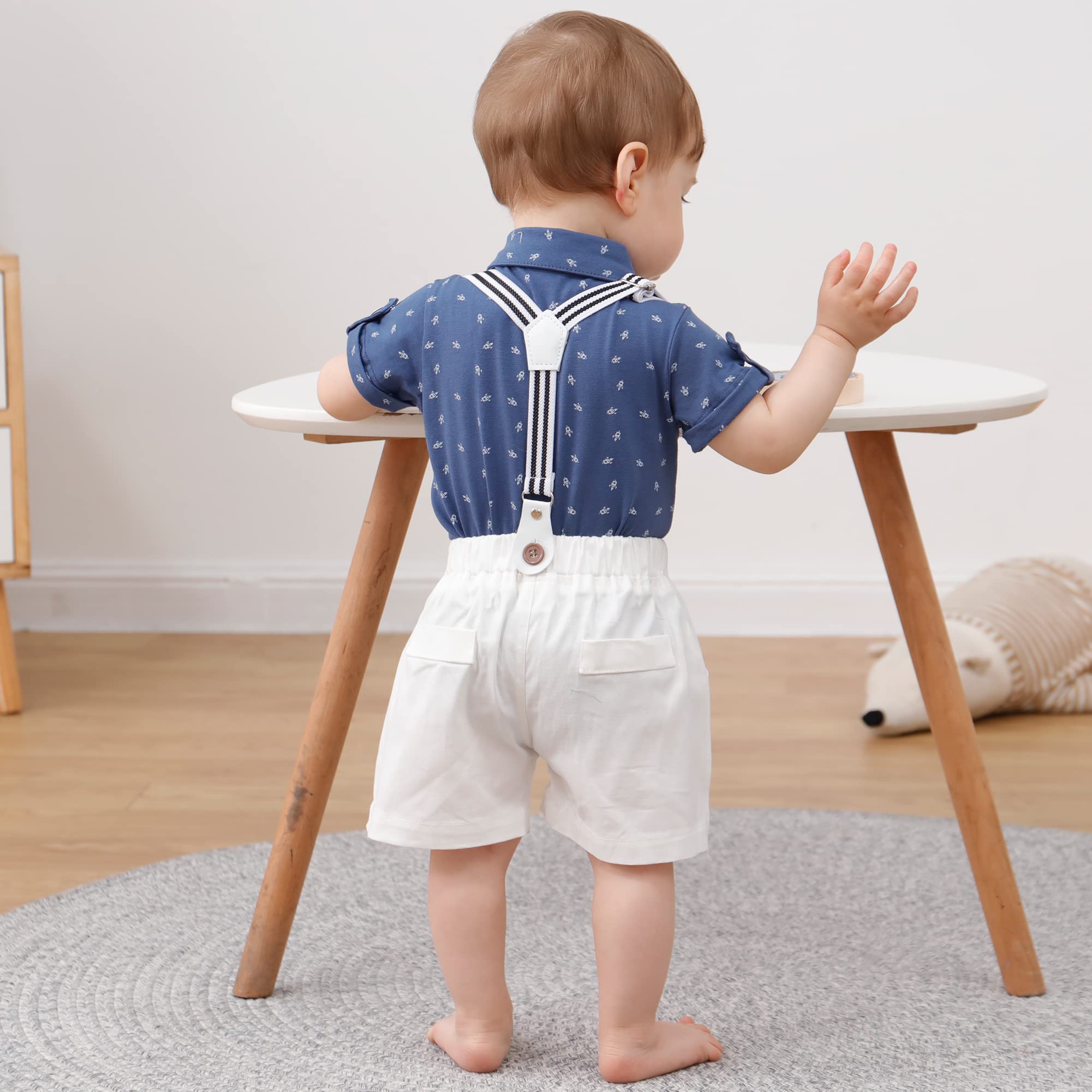 DISAUR Baby Boy Clothes Suits,Infant Gentleman Outfits Short Sleeves Romper +BowTie + Suspender Pants Wedding Set 0-18 Months