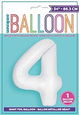 Unique Giant Foil Number 4 Balloon 86 cm Matte White view 2