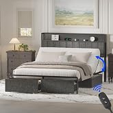 FLEXISPOT Queen Adjustable Bed with Storage Headboard and Charging | Head Incline, LED Lighting, Storage Drawers, Quiet DC Motor, Easy Assembly