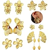 Gold Flower Chunky Earrings for Women Statement Floral Leaf Earrings Fashion Large Irregular Earring Big Fall Flower Stud Dangle Earring Set