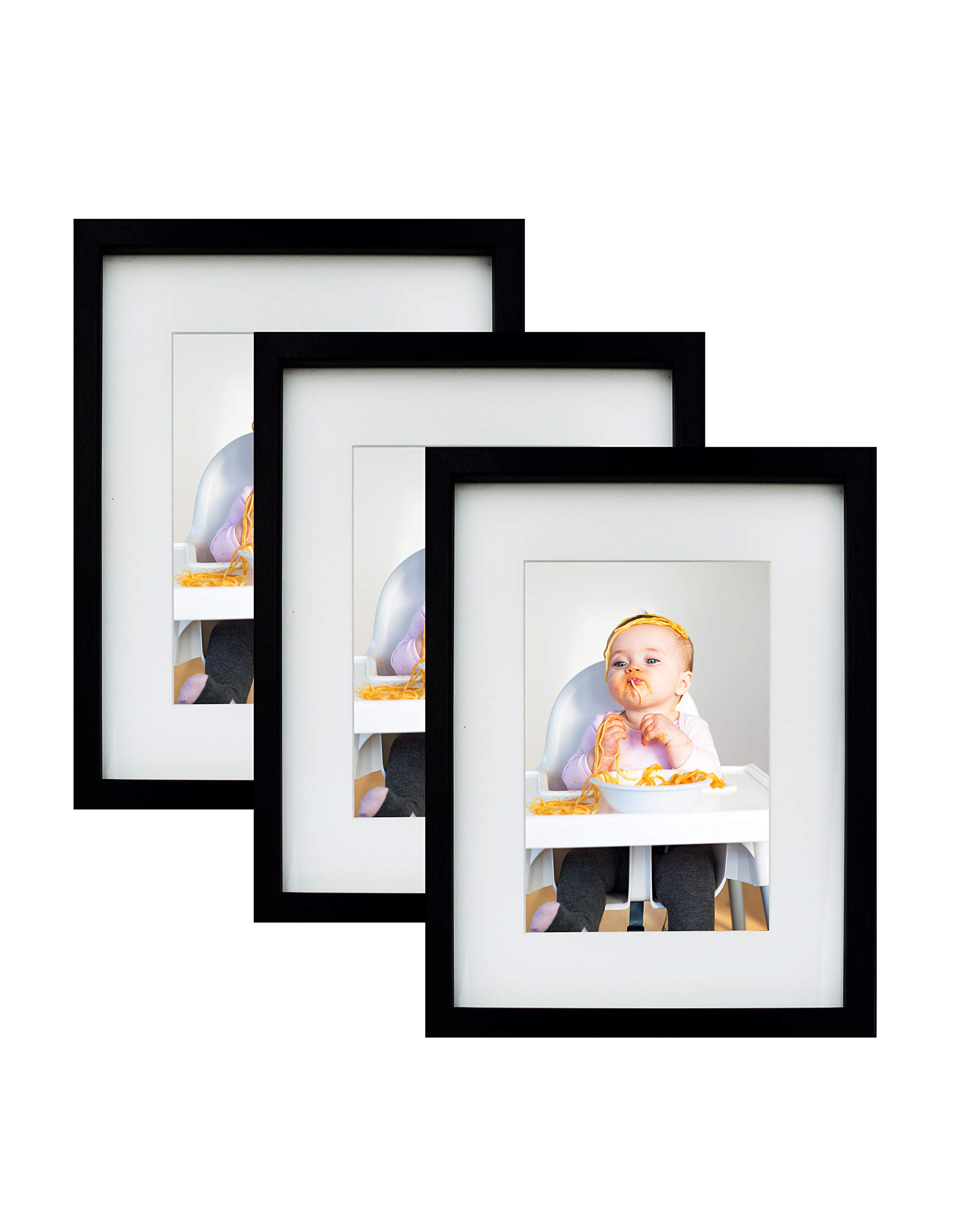 BD ART 3 Pack 6x8 (15x21 cm) Black Picture Frames - Made to Display Pictures 4x6 with Mat or 6x8 without Mat