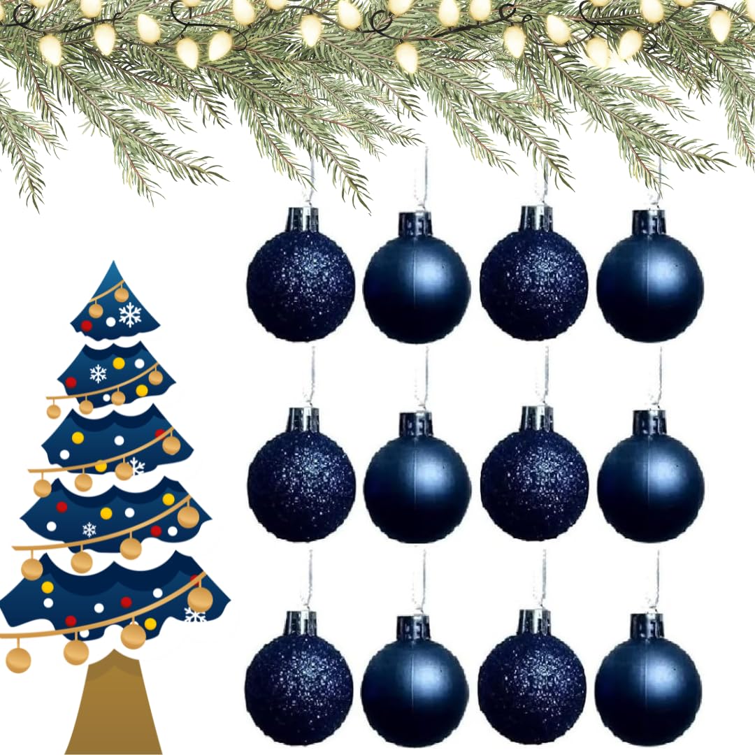 UKDD® NAVY COLLECTION CHRISTMAS DROPLET BAUBLES TREE DECORATIONS GLITTER MATT ICICLES (Pack of 12 X 38mm Baubles)